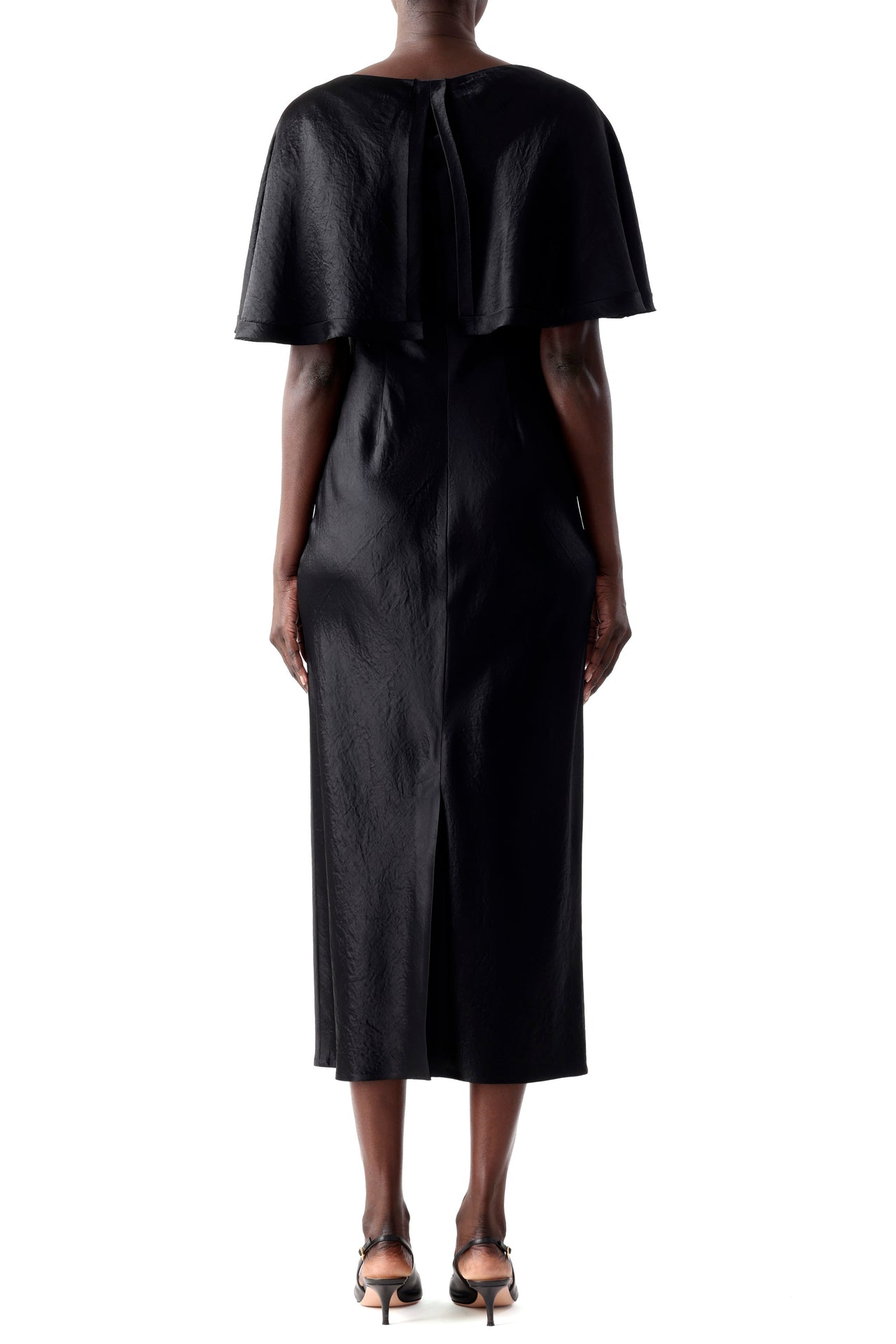 WASHED TWILL CAPE MIDI DRESS view 3