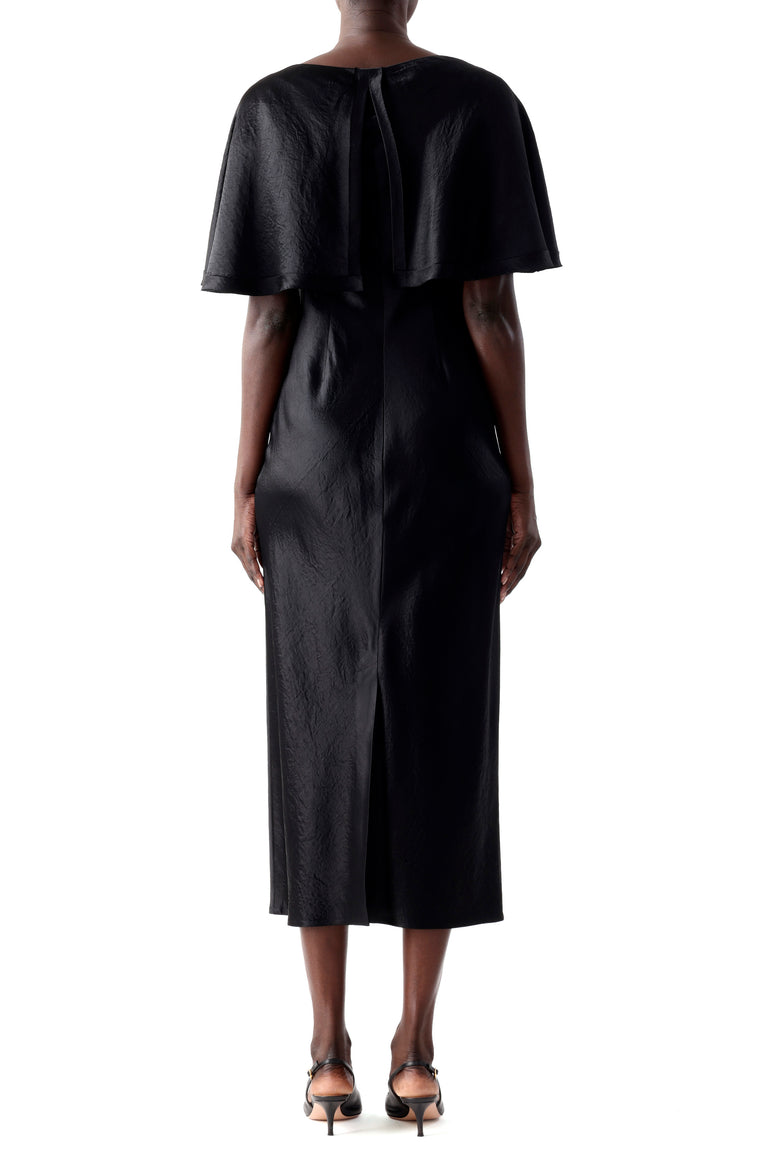 WASHED TWILL CAPE MIDI DRESS view 3