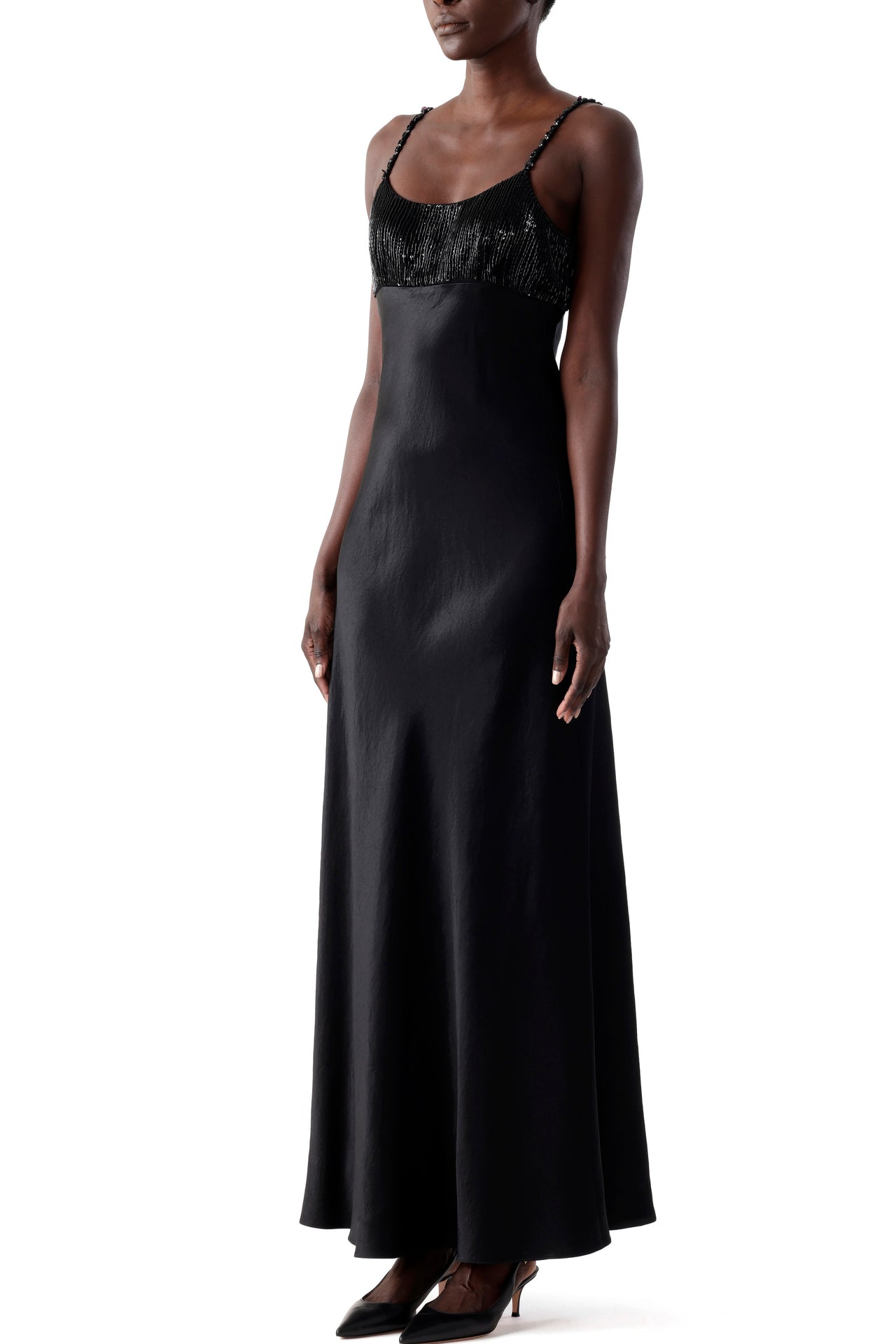 WASHED TWILL BEADED SLIP GOWN view 3