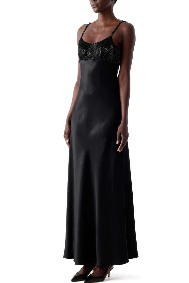 WASHED TWILL BEADED SLIP GOWN view 3