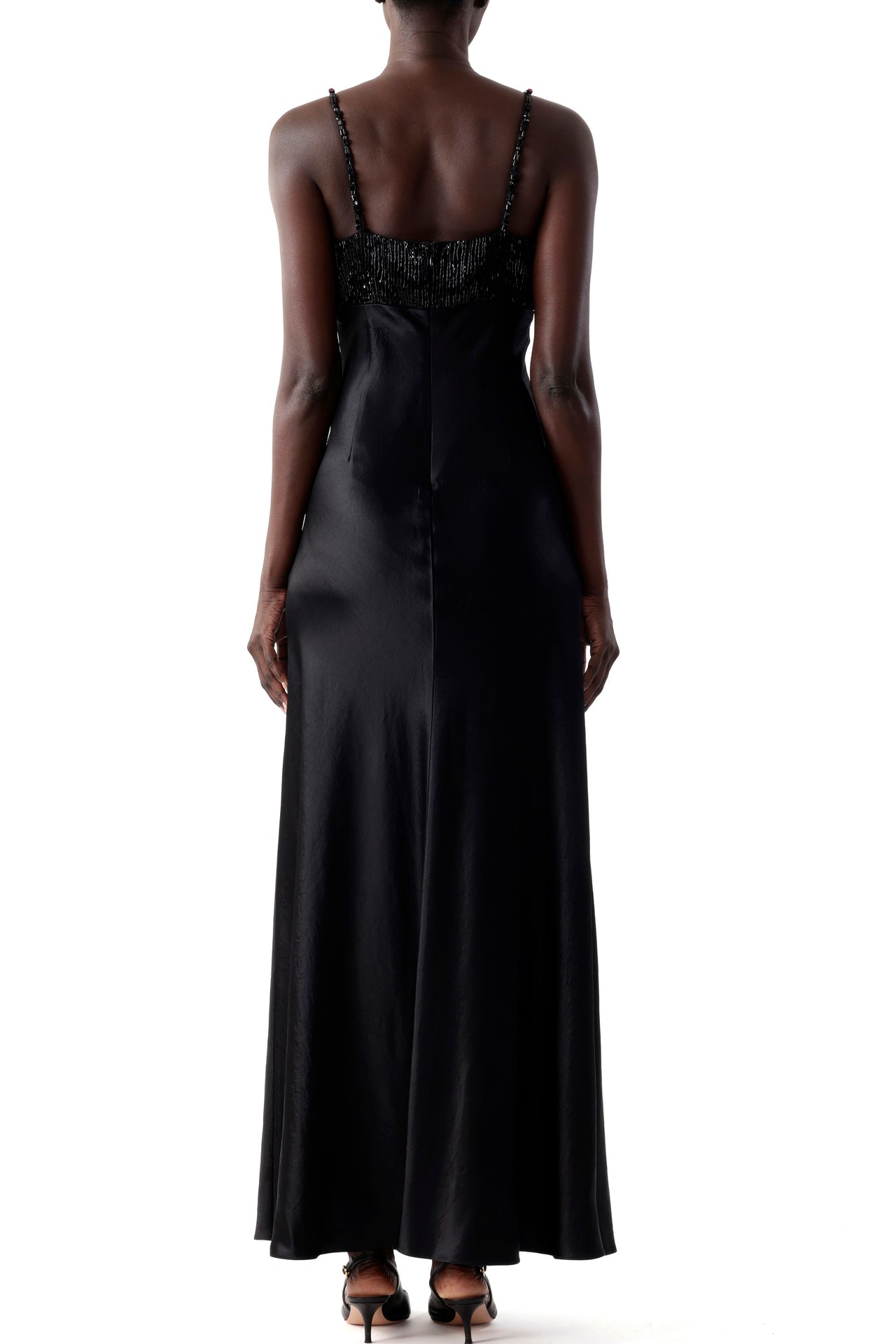 WASHED TWILL BEADED SLIP GOWN view 3
