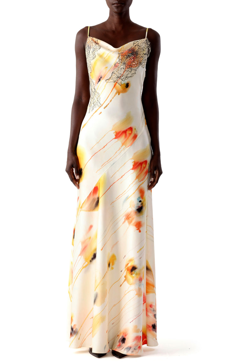 WATERCOLOR FLORAL BIAS SLIP GOWN WITH LACE view 5