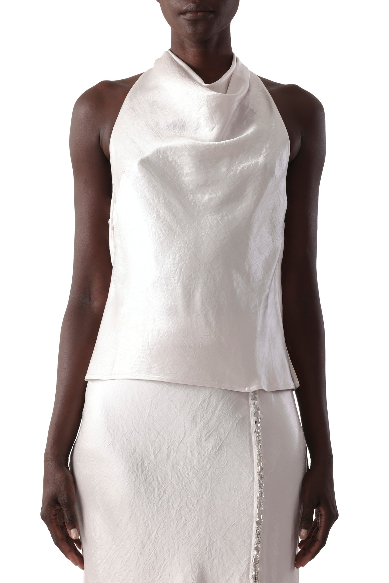 COWL BACK HALTER TOP W/ CRYSTAL STRAPS view 2