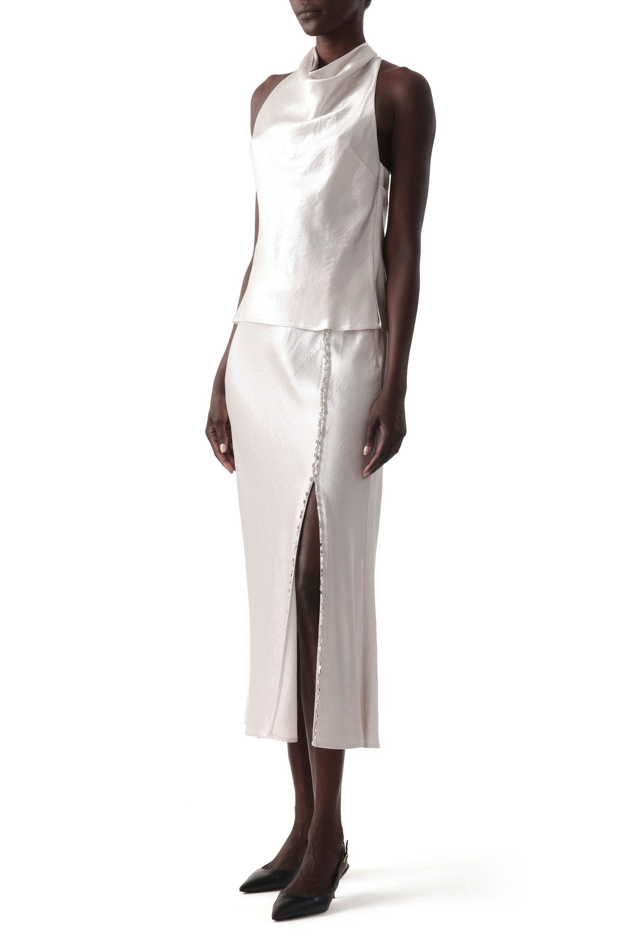 WASHED TWILL BIAS SLIP PENCIL MIDI SKIRT view 1