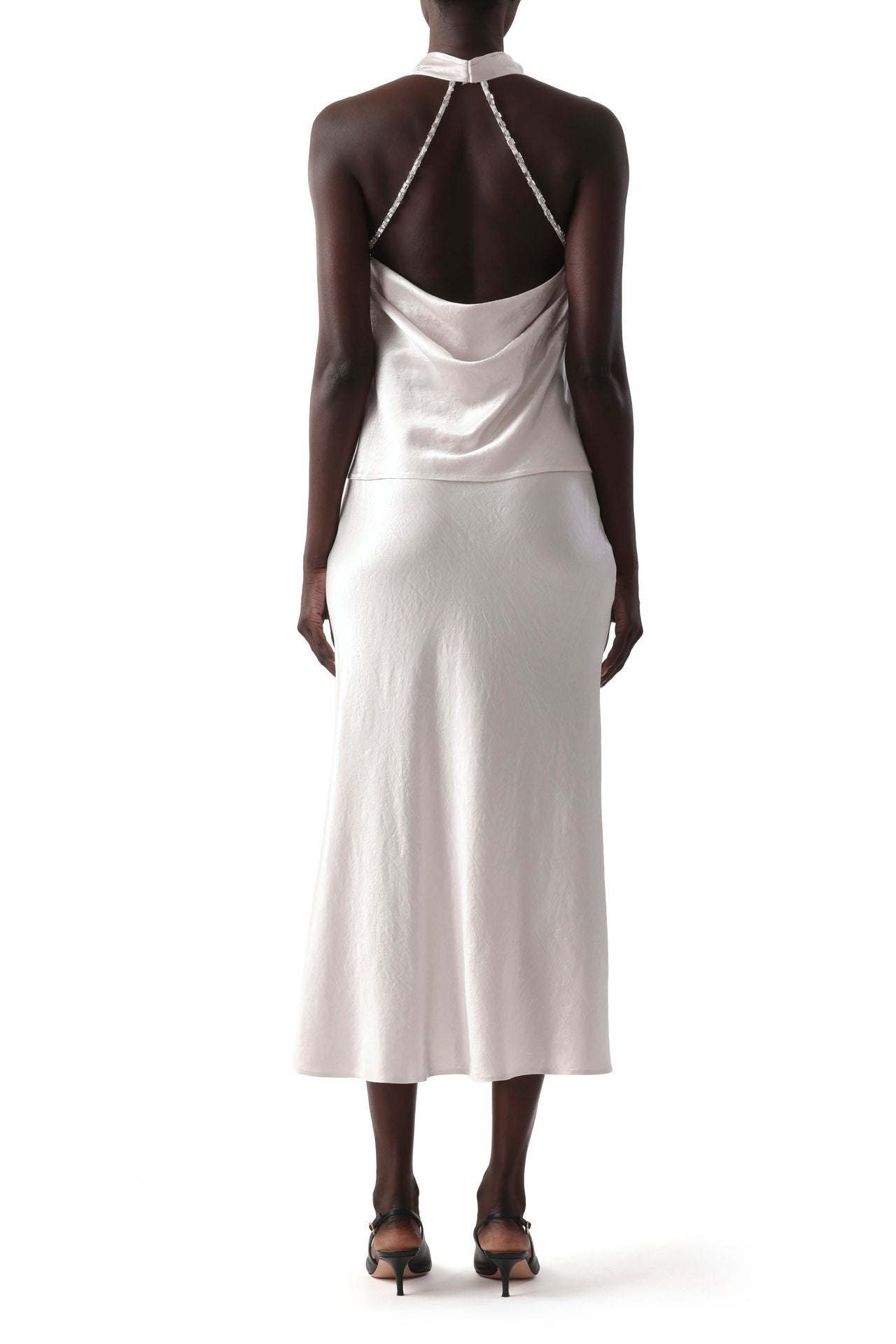 WASHED TWILL BIAS SLIP PENCIL MIDI SKIRT view 4
