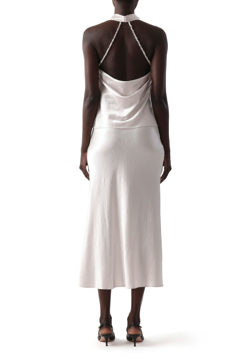 WASHED TWILL BIAS SLIP PENCIL MIDI SKIRT view 4