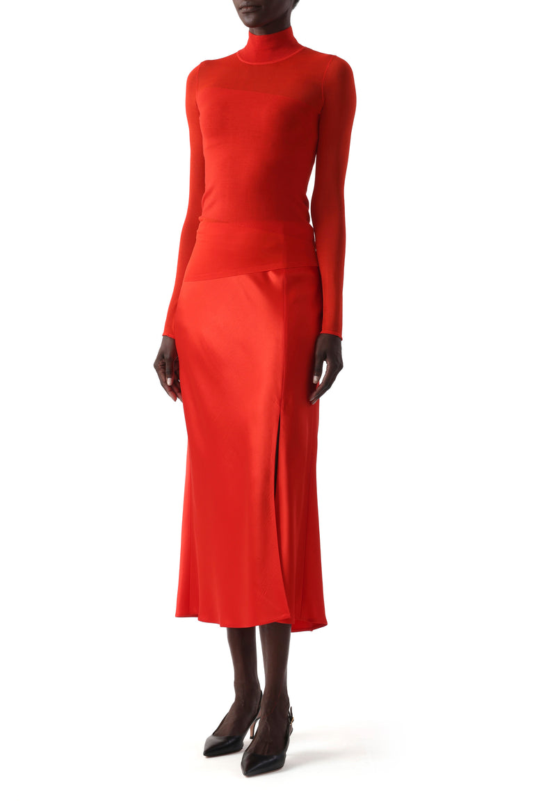 WASHED TWILL BIAS SLIP PENCIL MIDI SKIRT view 3