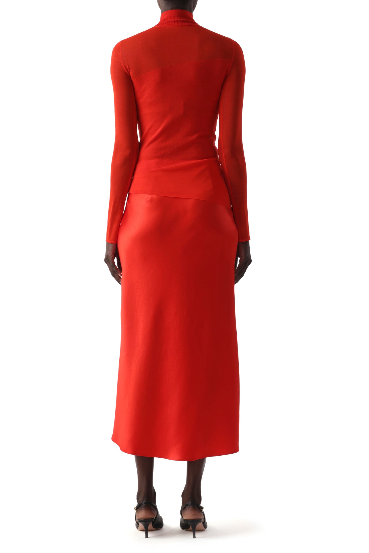 WASHED TWILL BIAS SLIP PENCIL MIDI SKIRT view 4