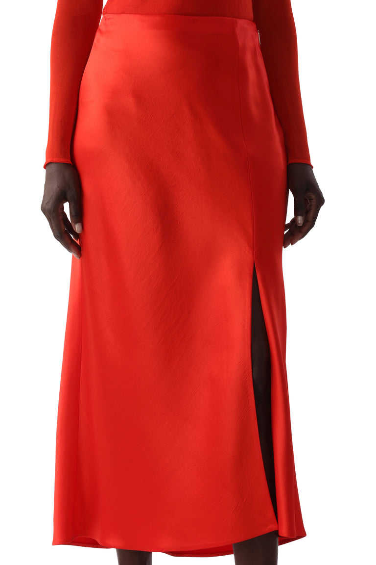 WASHED TWILL BIAS SLIP PENCIL MIDI SKIRT view 4