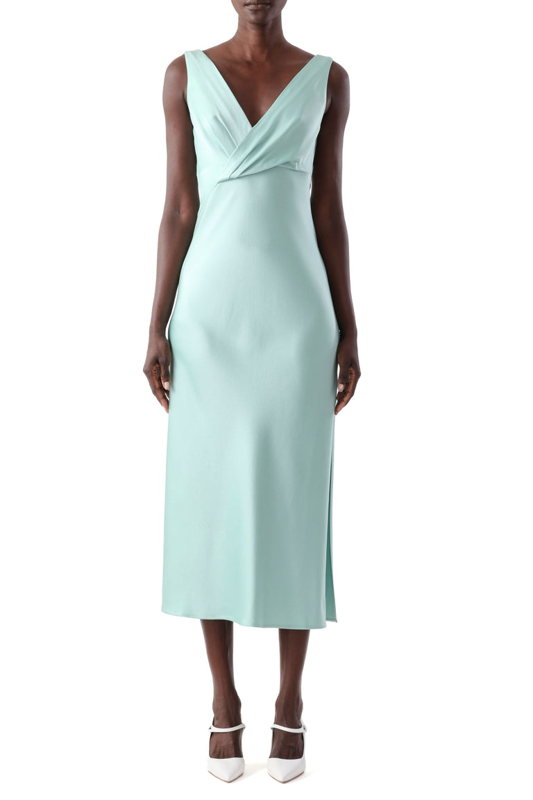 CREPE SATIN DRAPED V-NECK BIAS DRESS view 1