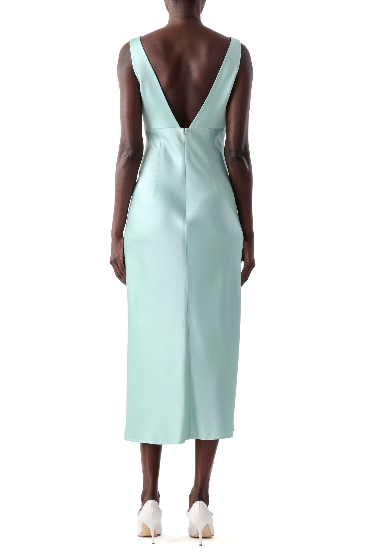 CREPE SATIN DRAPED V-NECK BIAS DRESS view 3