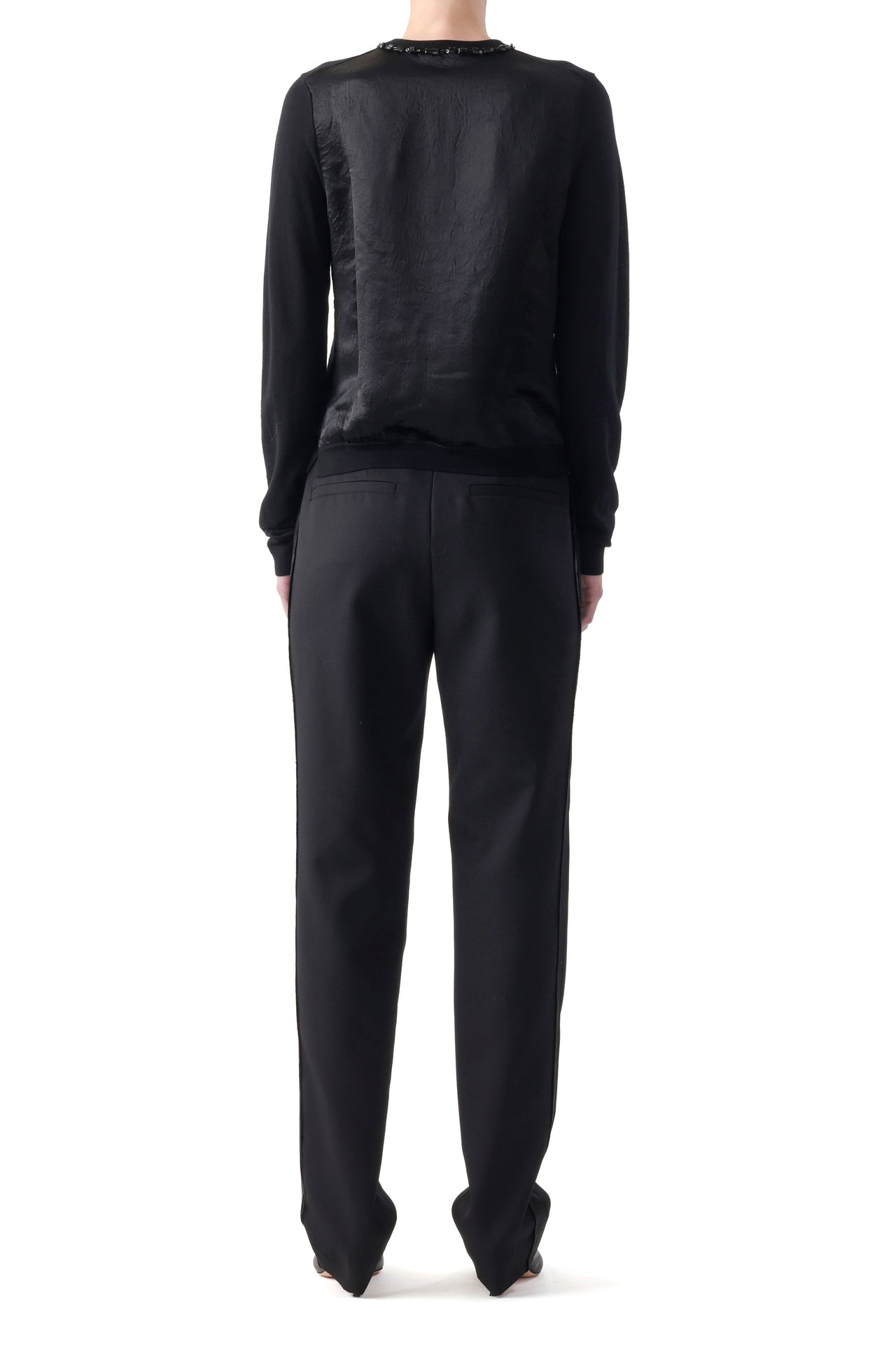 EMBROIDERED MERINO KNIT CARDIGAN WITH WASHED SATIN view 4