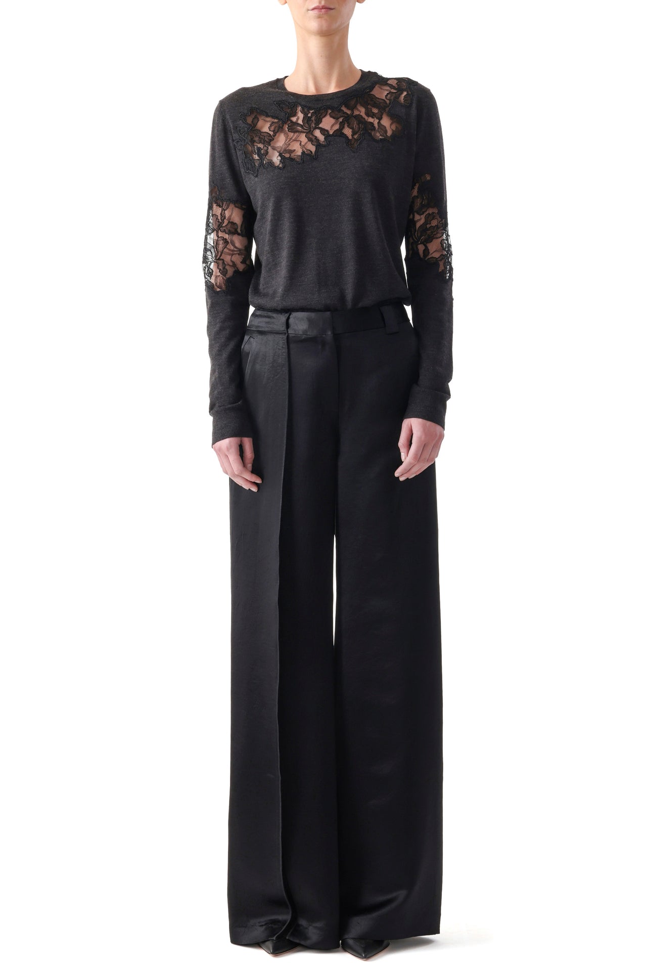 MERINO CREWNECK SWEATER WITH LACE view 2