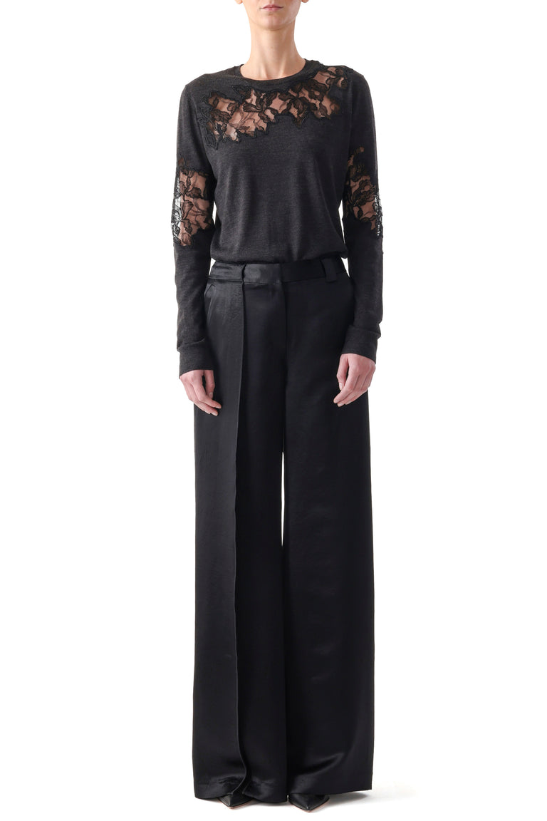 MERINO CREWNECK SWEATER WITH LACE view 2