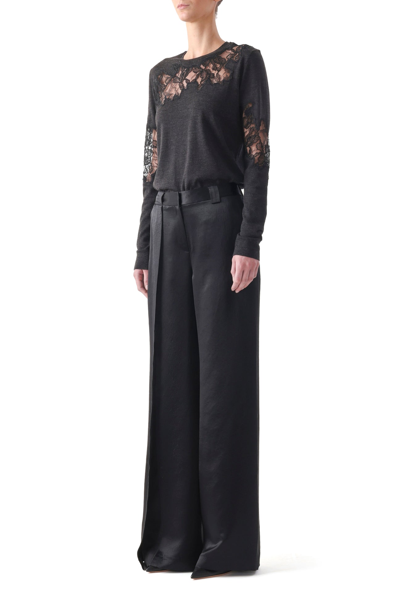 MERINO CREWNECK SWEATER WITH LACE view 3