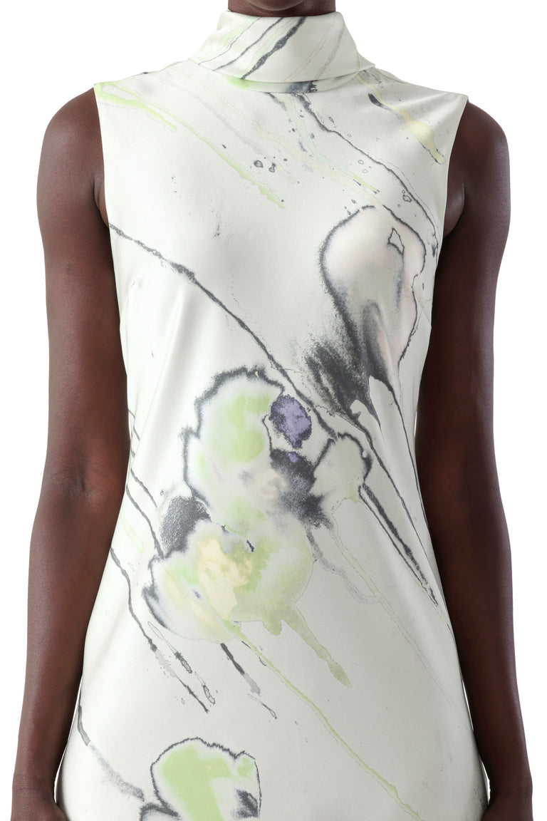 WATERCOLOR FLORAL BIAS MIDI SCARF DRESS view 4