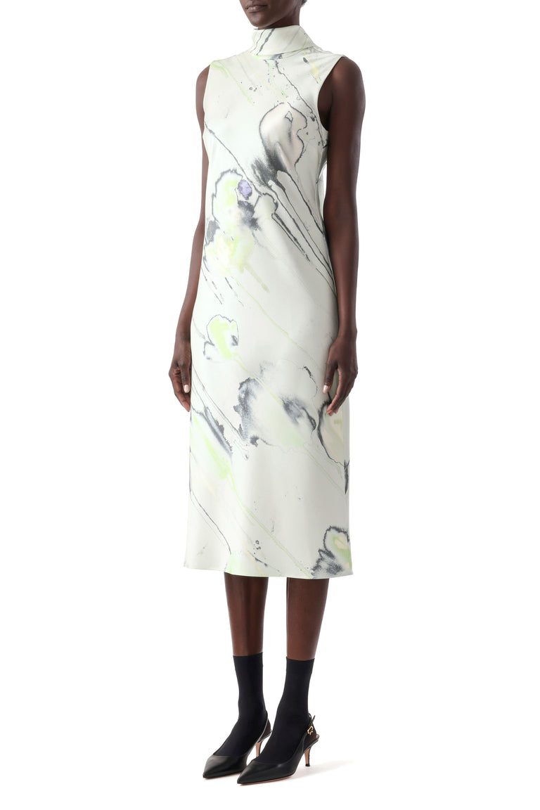 WATERCOLOR FLORAL BIAS MIDI SCARF DRESS view 2