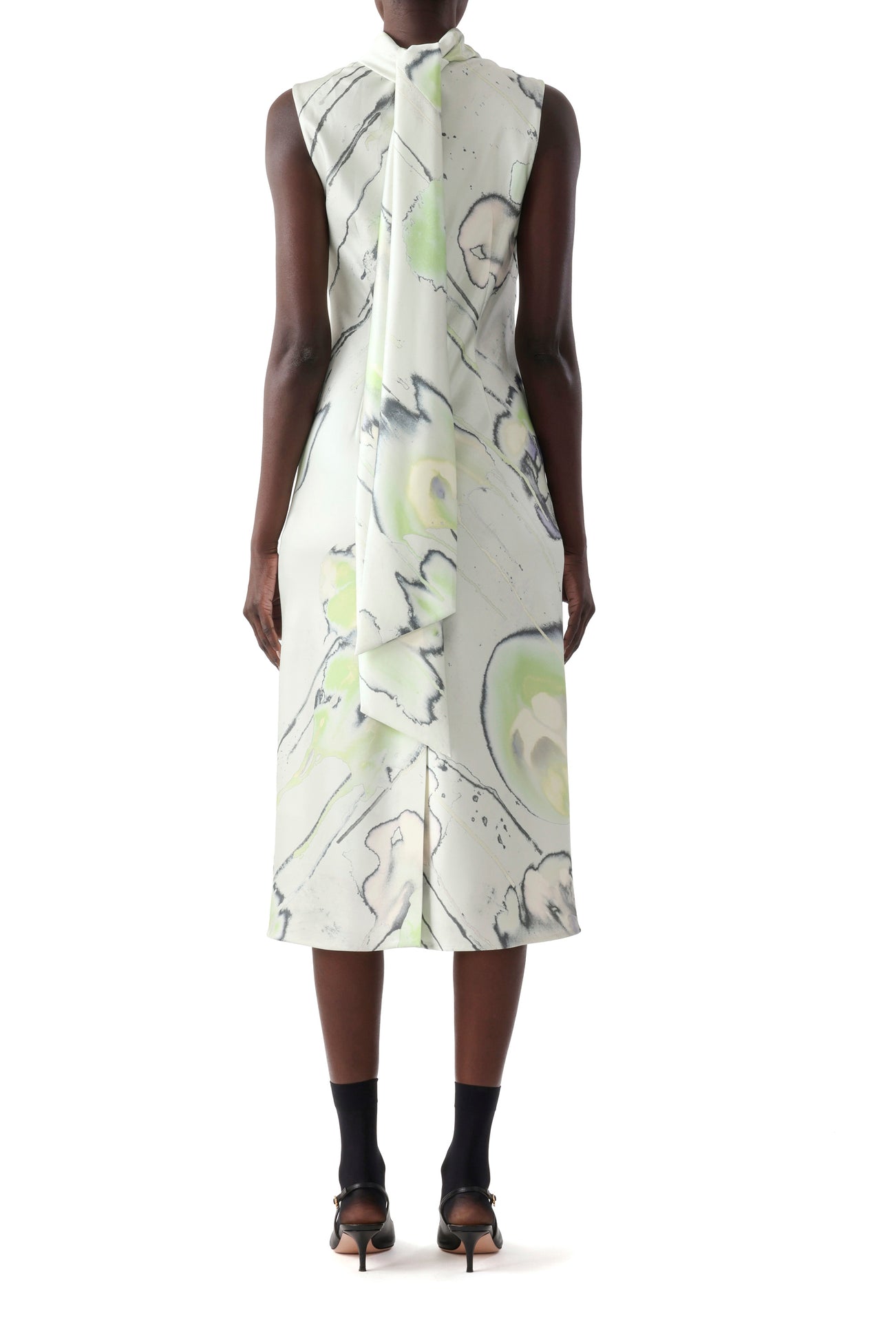 WATERCOLOR FLORAL BIAS MIDI SCARF DRESS view 4