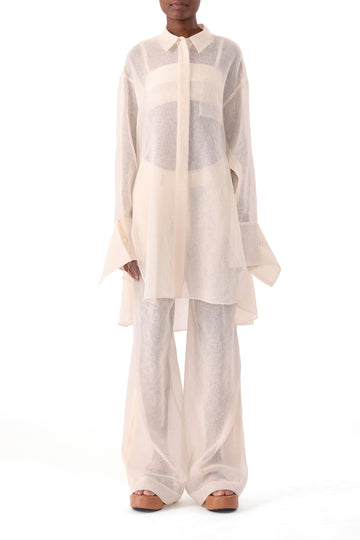 HIGH RISE PLEAT FRONT STRAIGHT LEG GAUZE PANT view 1