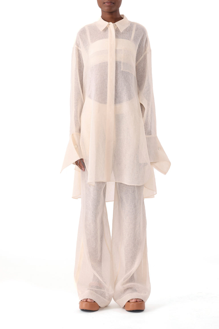 HIGH RISE PLEAT FRONT STRAIGHT LEG GAUZE PANT view 1
