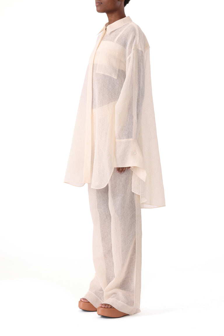 HIGH RISE PLEAT FRONT STRAIGHT LEG GAUZE PANT view 2