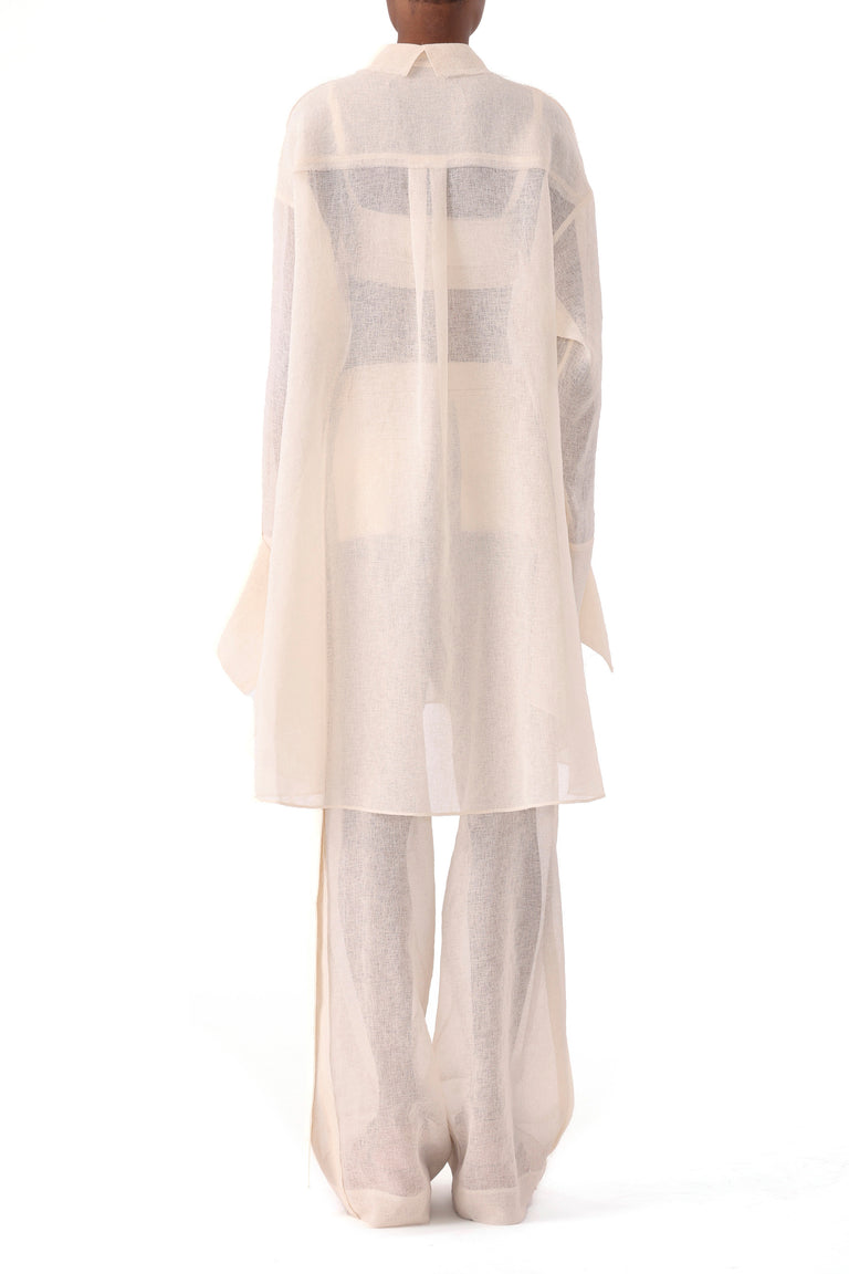 HIGH RISE PLEAT FRONT STRAIGHT LEG GAUZE PANT view 3