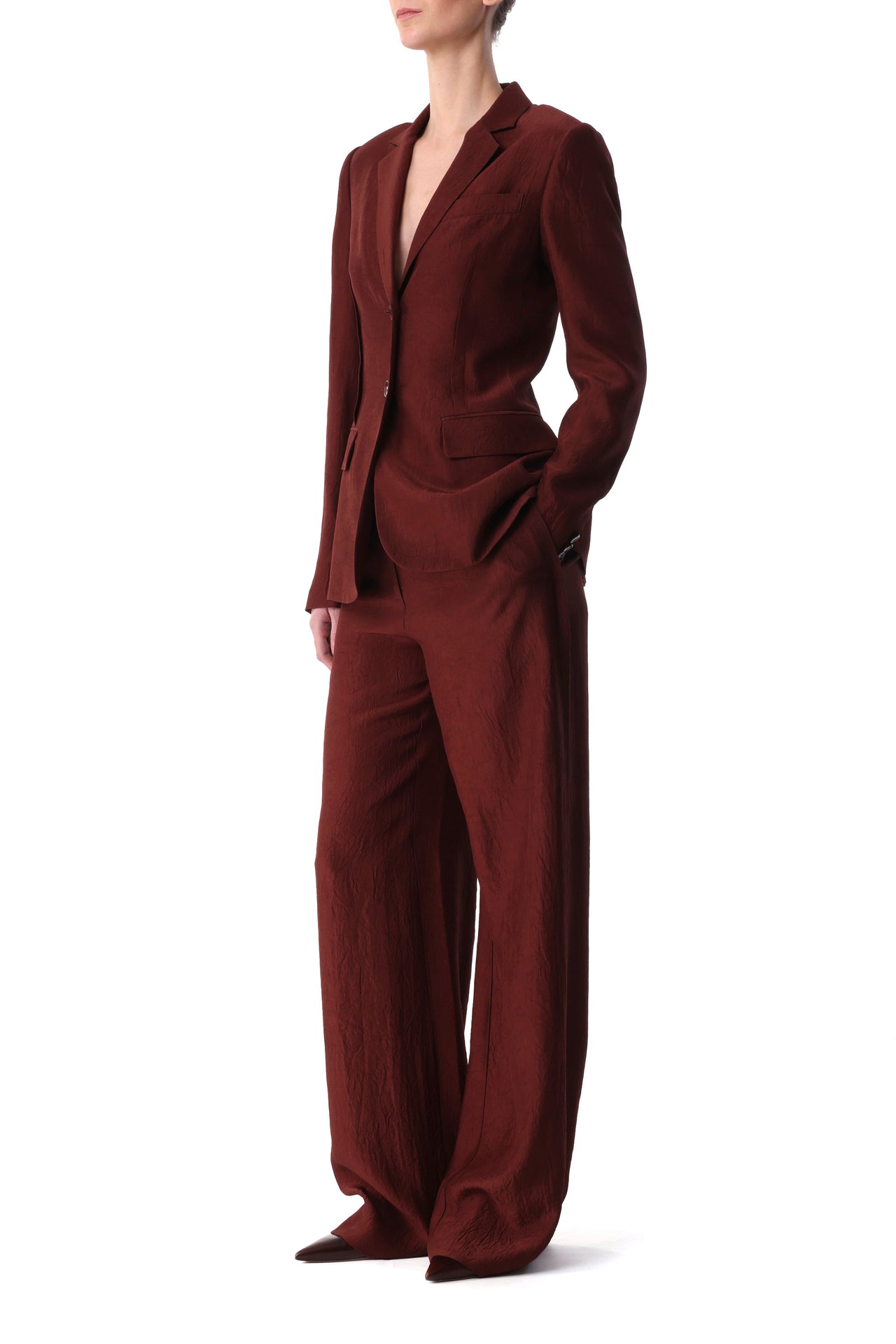 CRINKLED SATIN STRAIGHT-LEG TROUSERS view 2