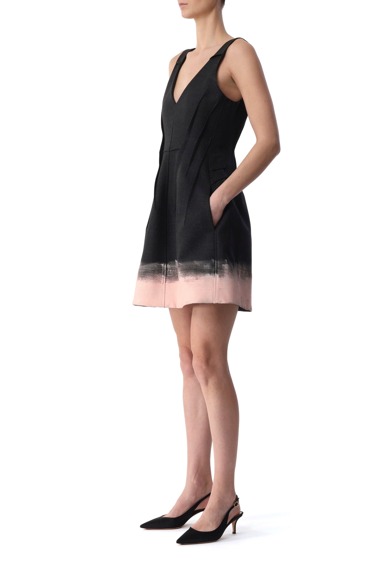GLEN PLAID V-NECK MINI DRESS WITH PAINTED HEM view 4