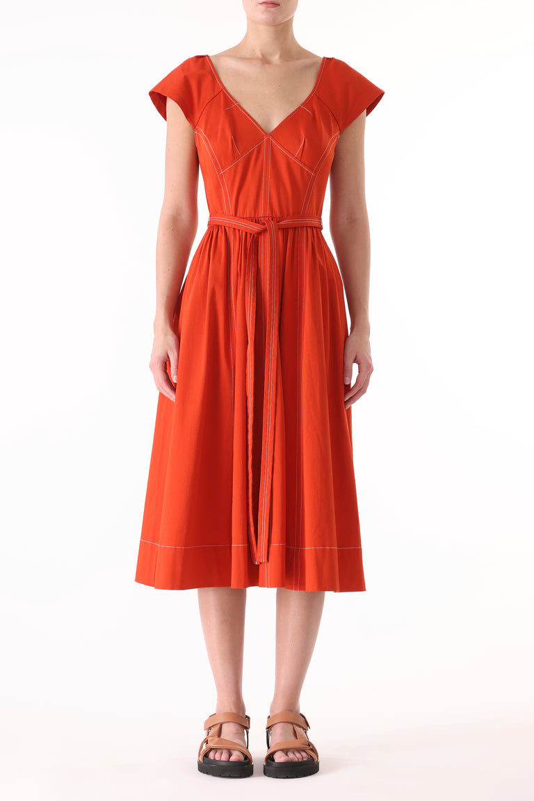 CAP SLEEVE V-NECK STRETCH COTTON DRESS view 2