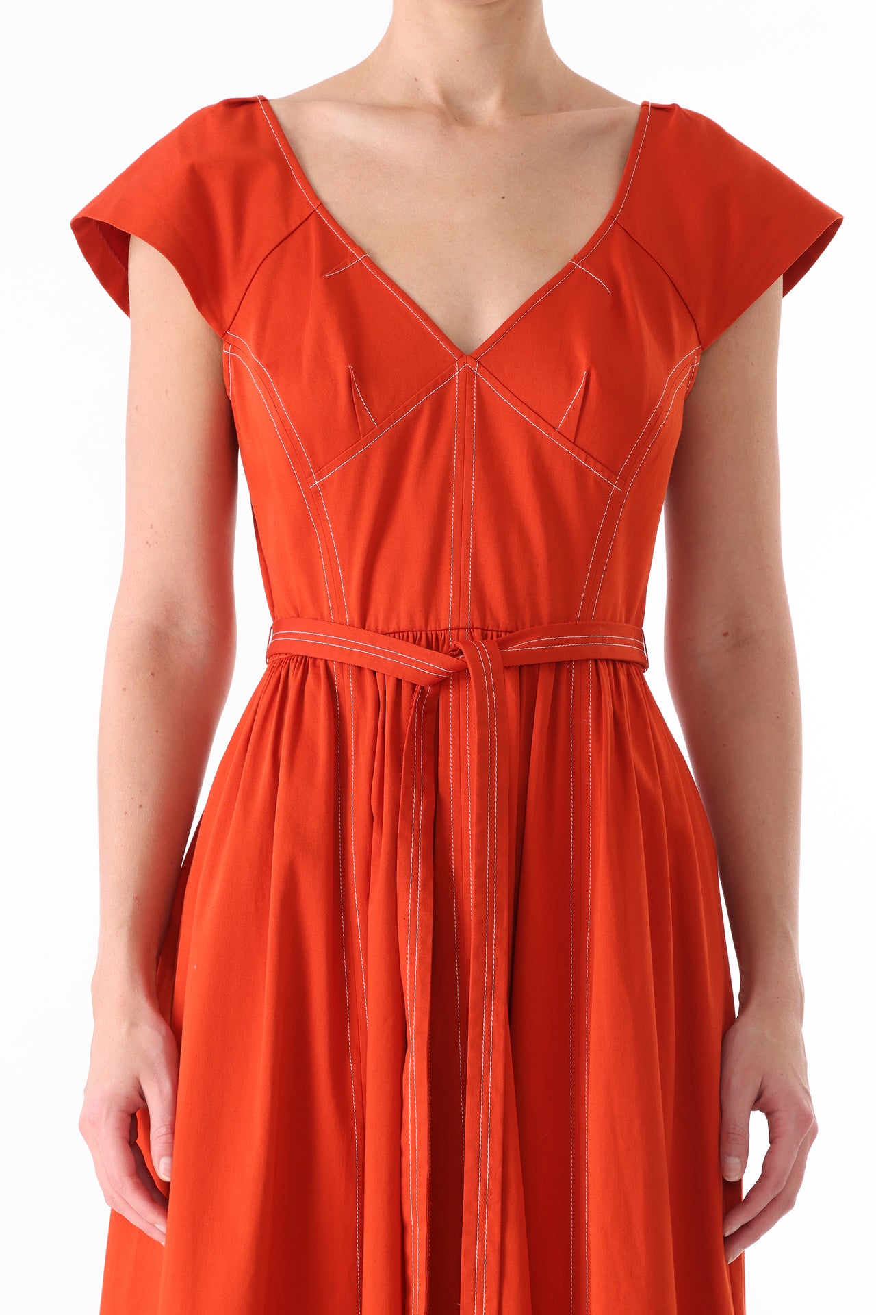 CAP SLEEVE V-NECK STRETCH COTTON DRESS view 3
