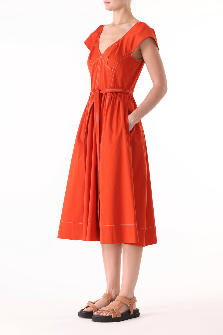 CAP SLEEVE V-NECK STRETCH COTTON DRESS view 4
