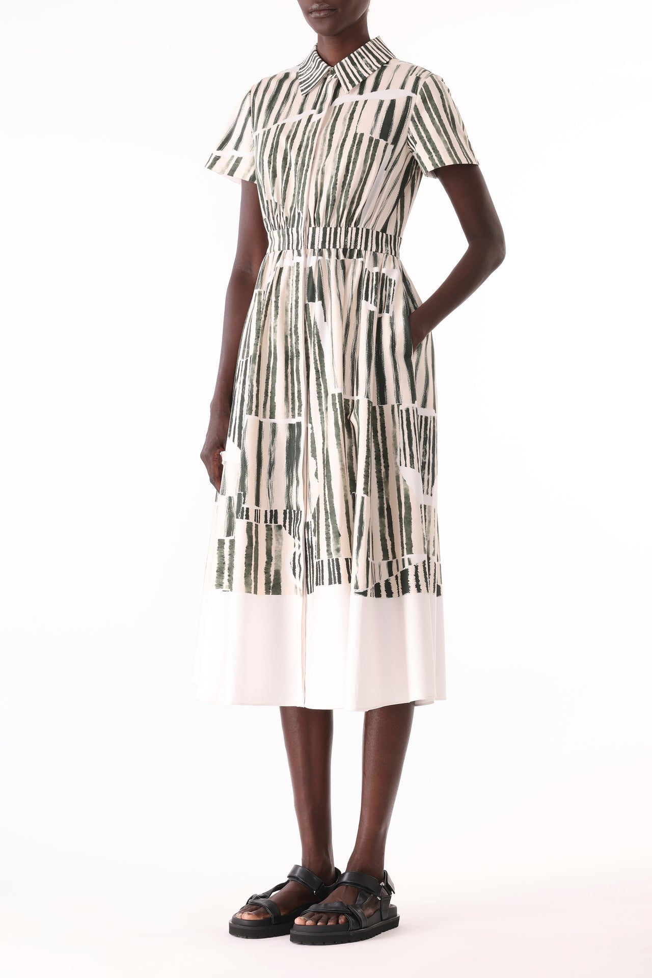 STRIPE COLLAGE STRETCH COTTON SHIRTDRESS view 2