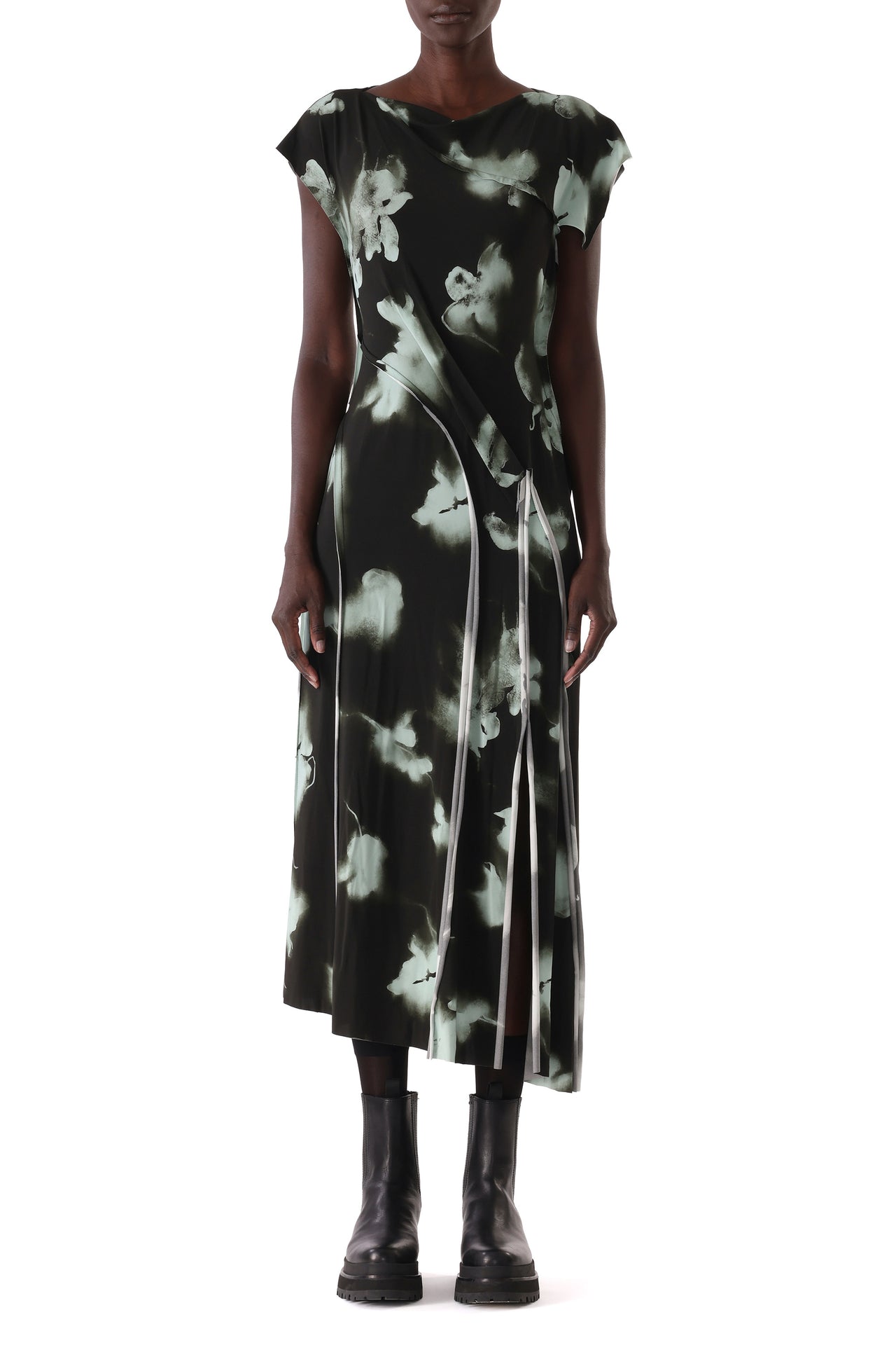 BLURRED FLORAL DRAPED JERSEY DRESS view 2