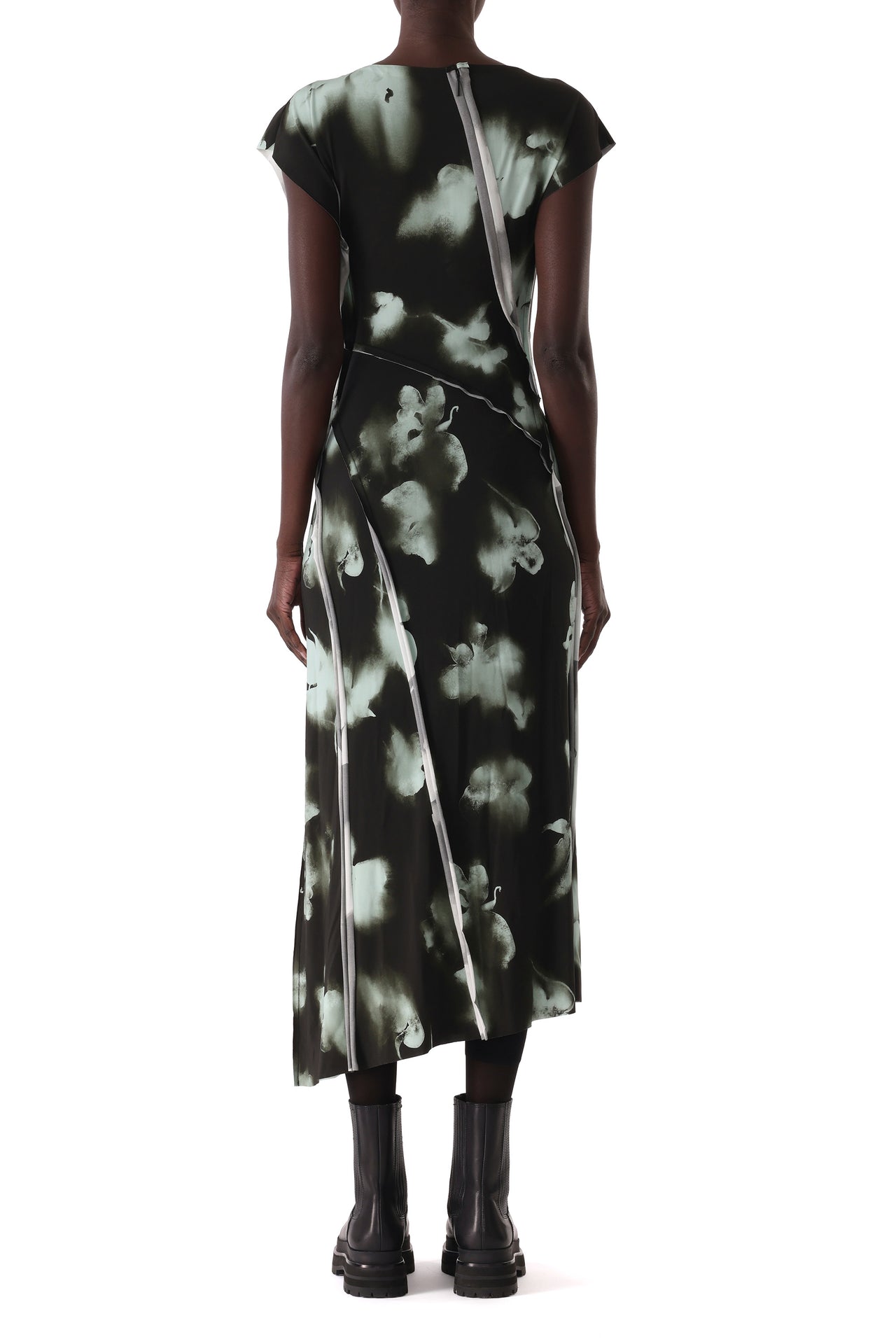 BLURRED FLORAL DRAPED JERSEY DRESS view 4