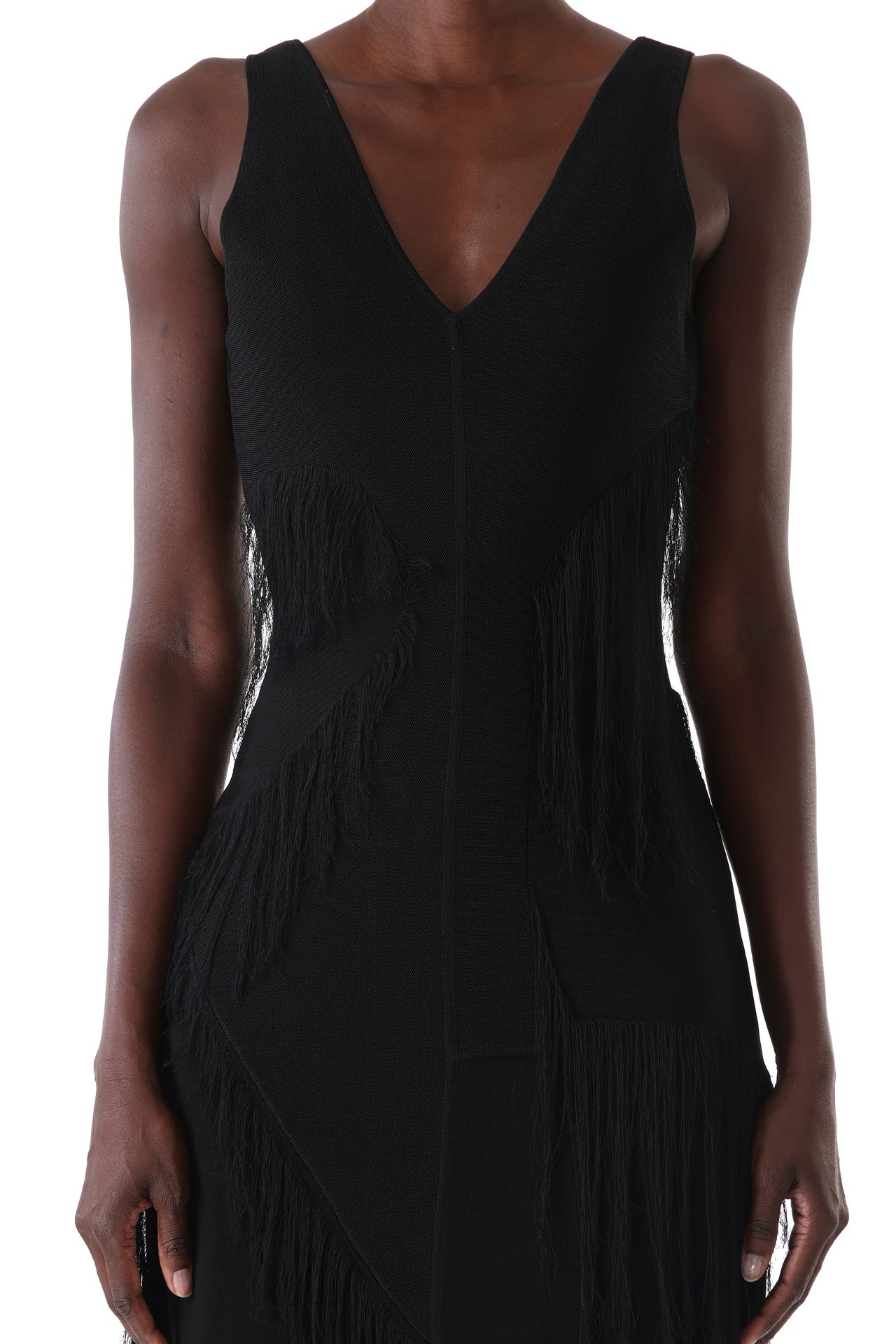 V-NECK FRINGE KNIT MIDI DRESS WITH SLIP view 5