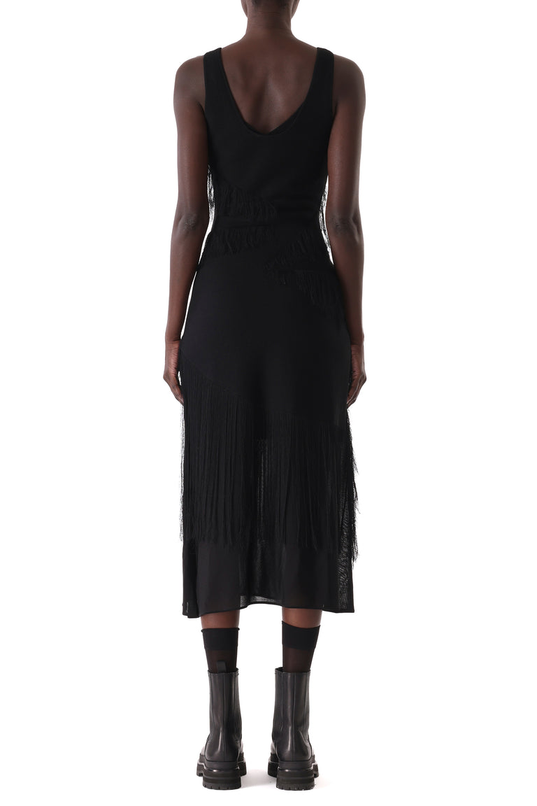 V-NECK FRINGE KNIT MIDI DRESS WITH SLIP view 7