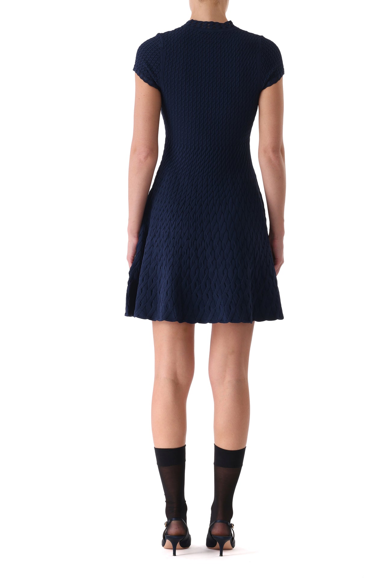 SHORT SLEEVE CABLE KNIT FIT AND FLARE DRESS view 4