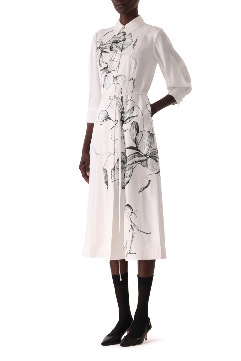 SHADOW FLORAL SILK TWILL SHIRT DRESS view 3