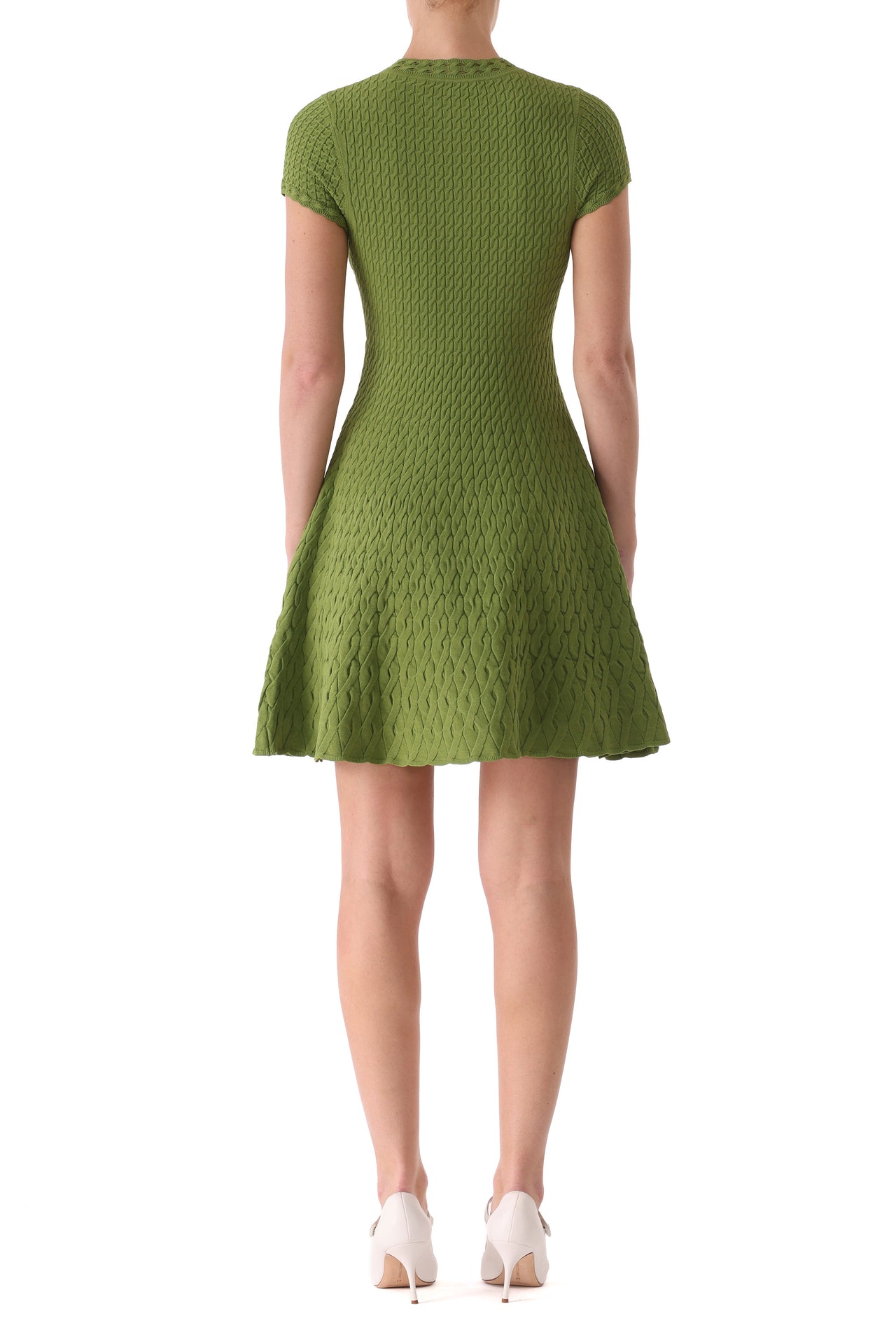 SHORT SLEEVE CABLE KNIT FIT AND FLARE DRESS view 5