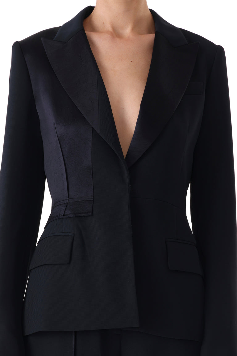 SINGLE BREASTED CADY JACKET WITH WASHED TWILL DETAIL view 3