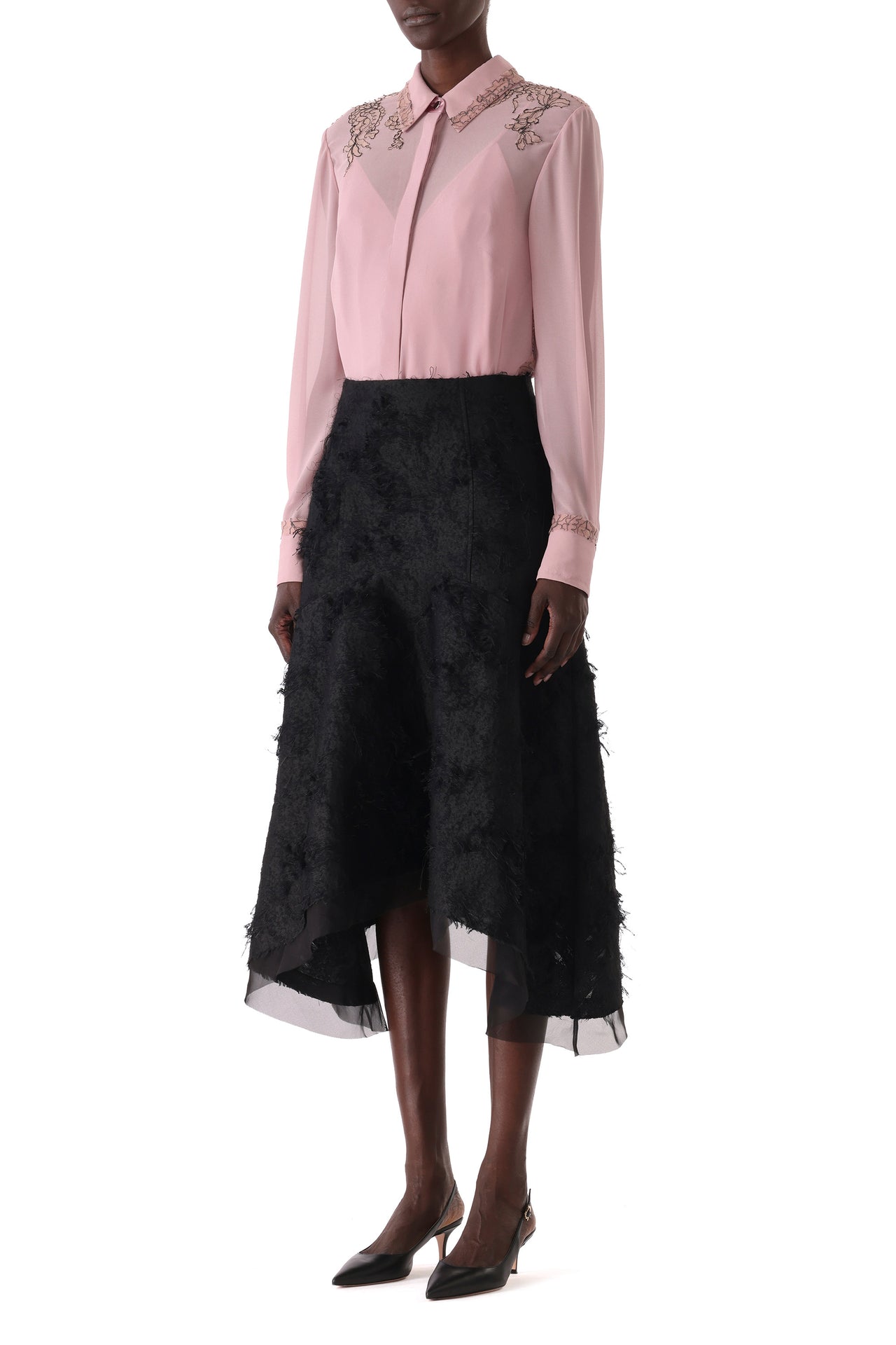CREPE CHIFFON BUTTON-UP SHIRT WITH LACE view 4