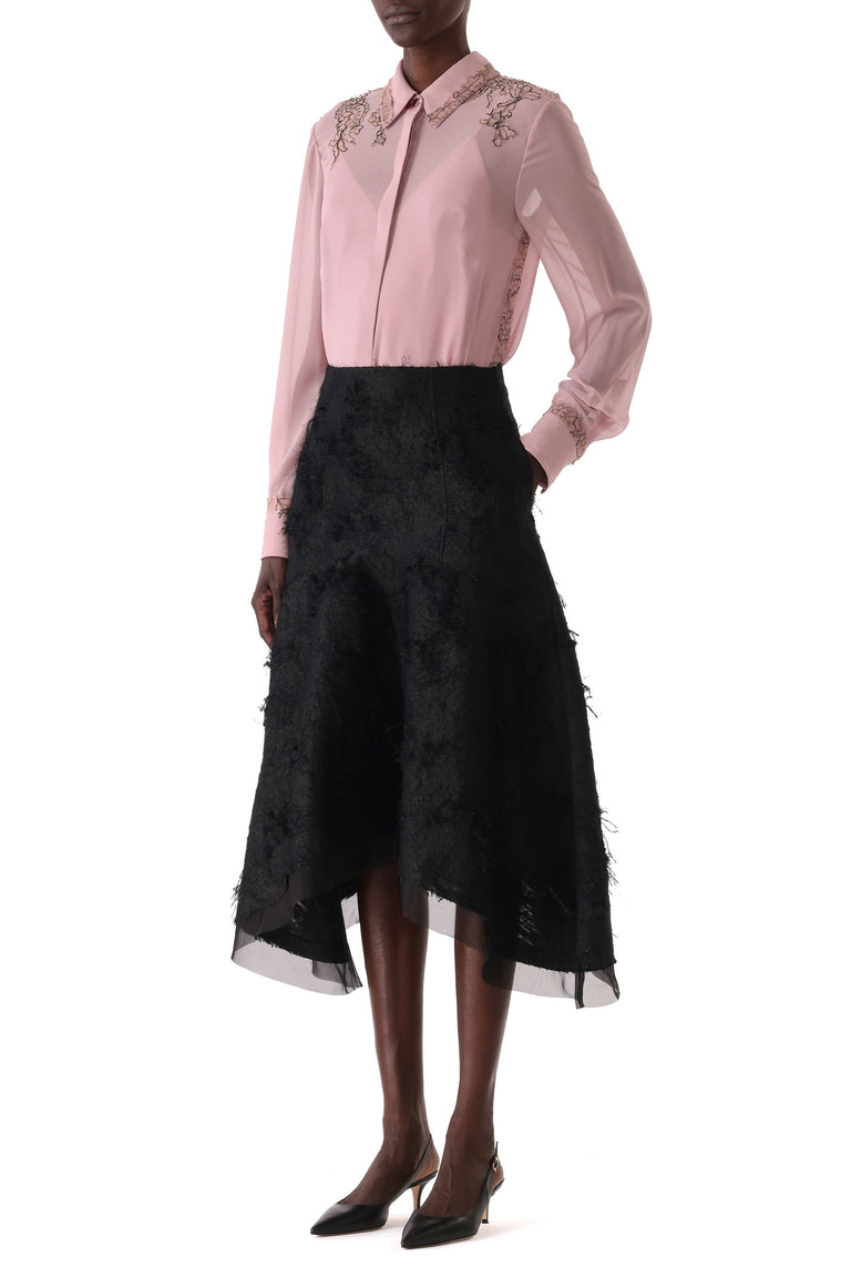 CREPE CHIFFON BUTTON-UP SHIRT WITH LACE view 5