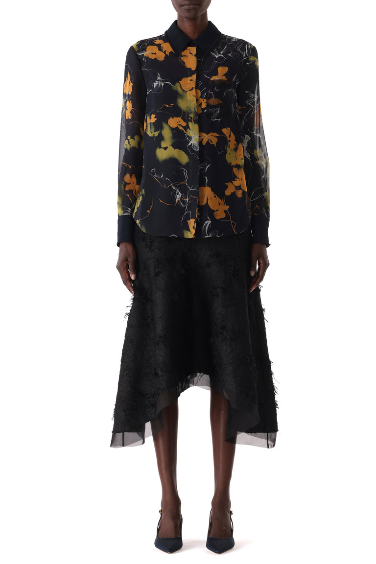 SHADOW FLORAL CREPE CHIFFON BUTTON-UP SHIRT view 2