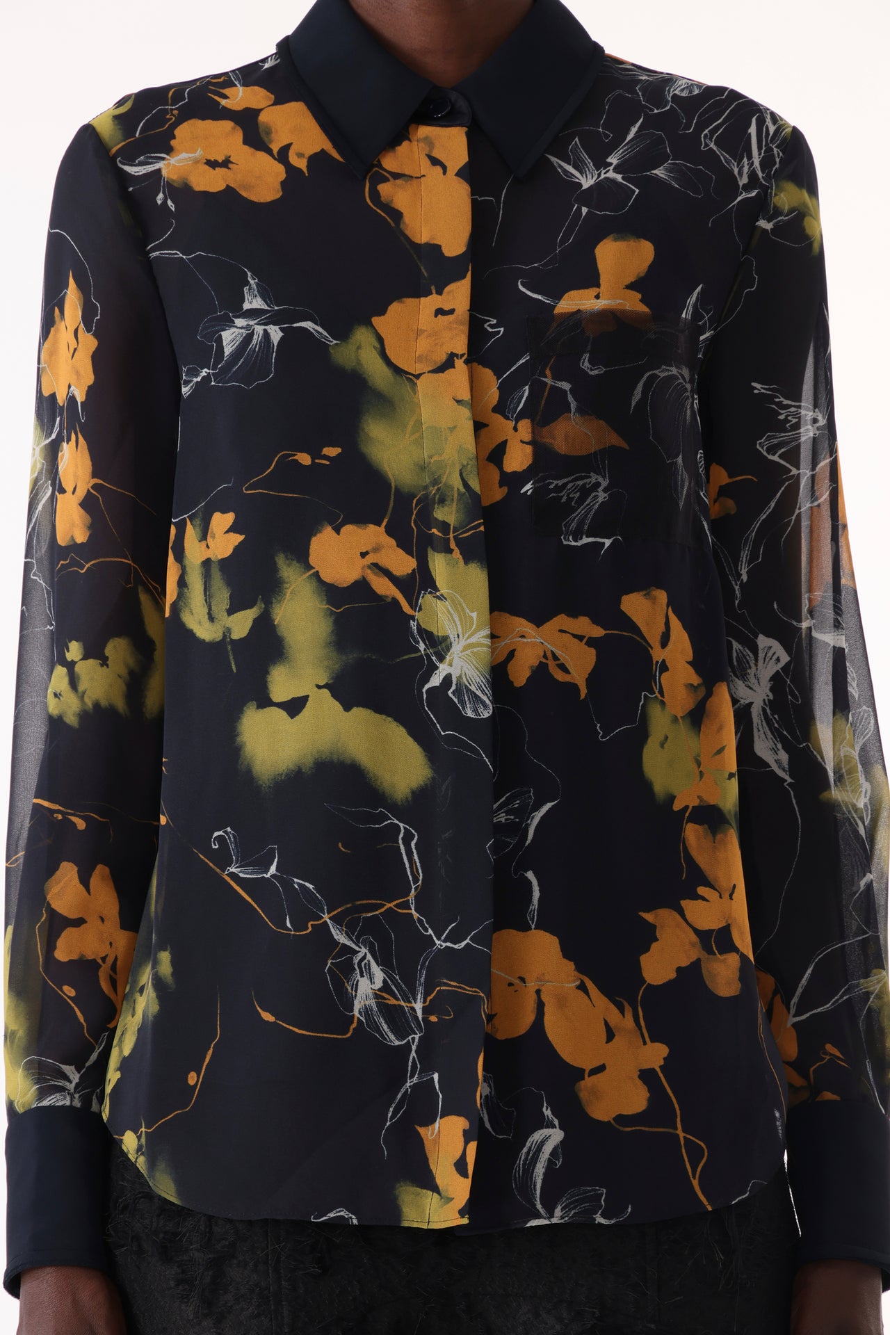 SHADOW FLORAL CREPE CHIFFON BUTTON-UP SHIRT view 1