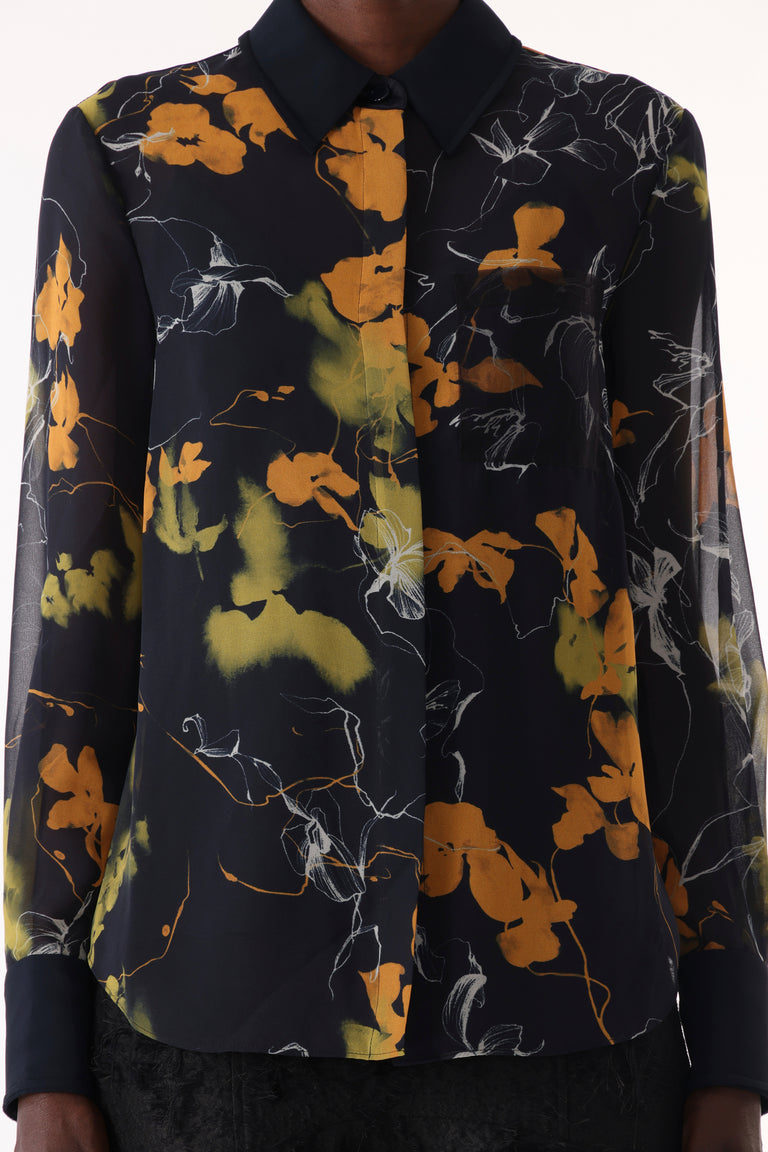 SHADOW FLORAL CREPE CHIFFON BUTTON-UP SHIRT view 1