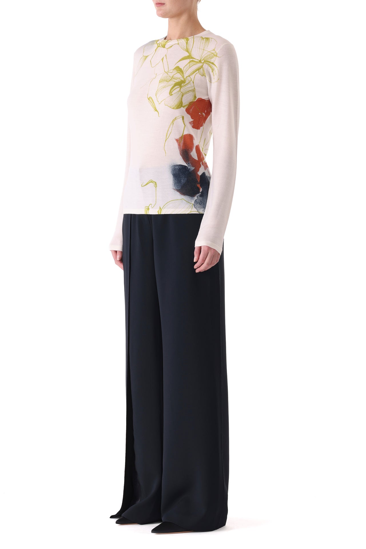 SHADOW FLORAL MERINO WOOL CREW NECK SWEATER view 4