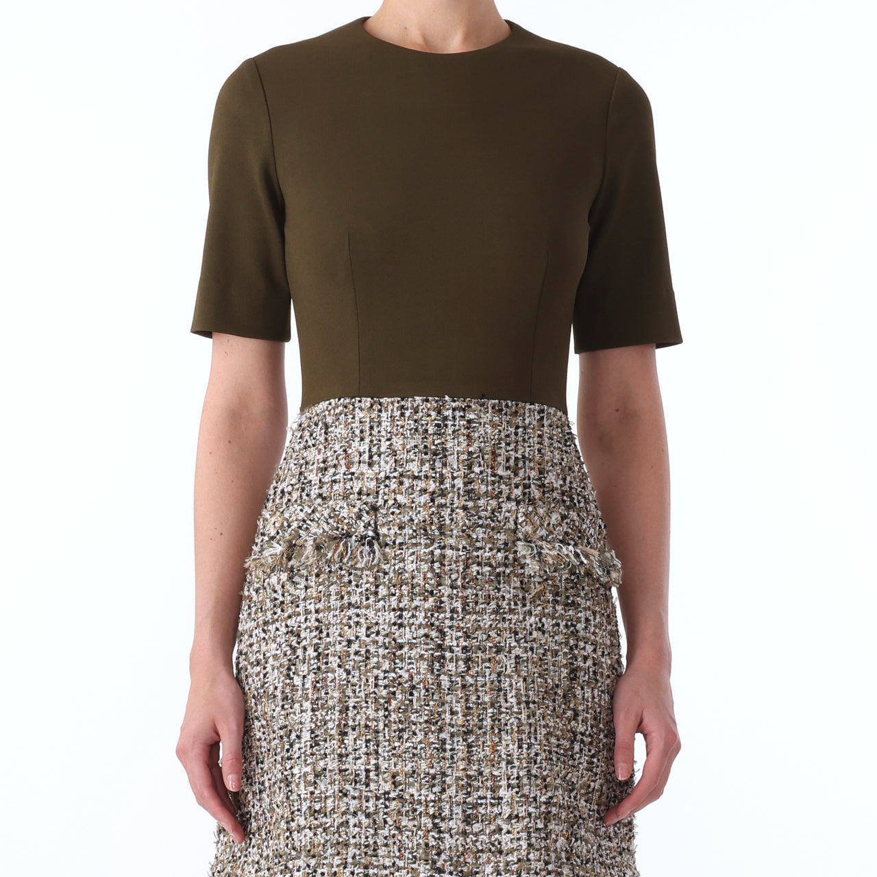 TEXTURE TWEED JERSEY COMBO SHORT SLEEVE DAY DRESS view 4