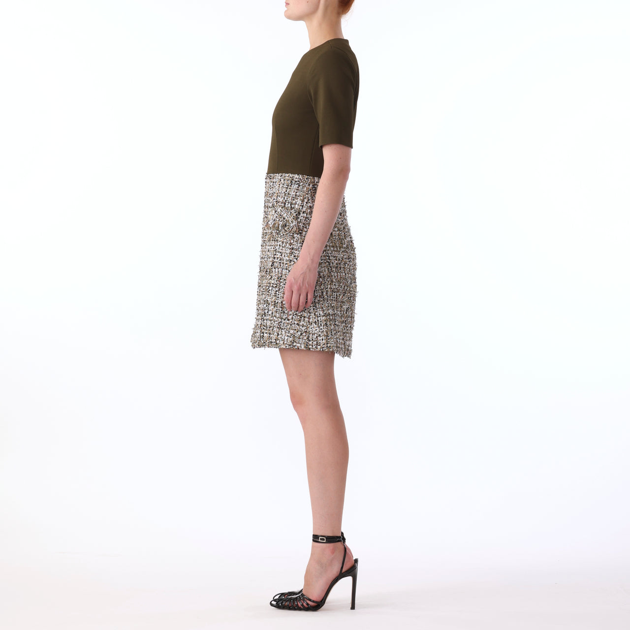 TEXTURE TWEED JERSEY COMBO SHORT SLEEVE DAY DRESS view 2