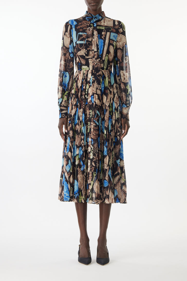 TIE-NECK PLEATED MIDI DRESS IN CREPE CHIFFON view 4