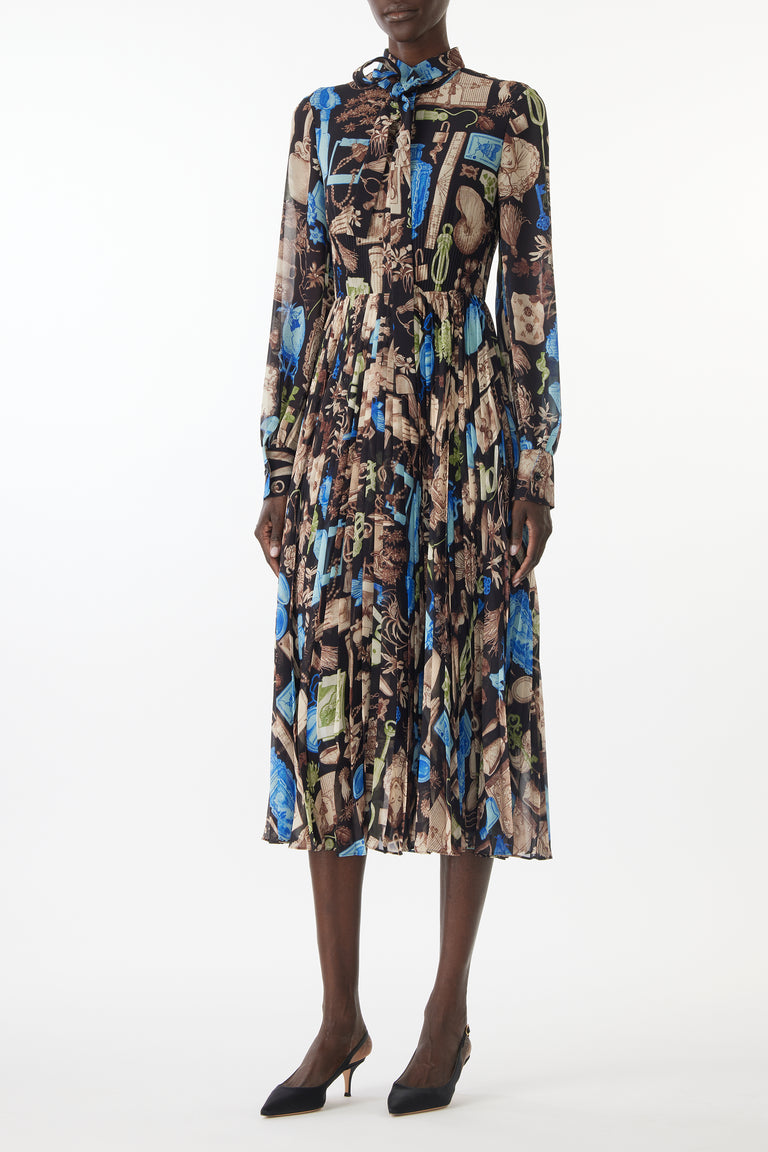 TIE-NECK PLEATED MIDI DRESS IN CREPE CHIFFON view 6